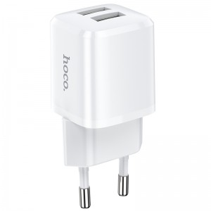 Адаптер мережевий Hoco Briar dual port charger N8 |2USB, 2.4A| (Safety Certified) white