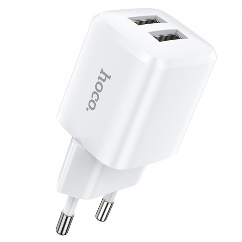 Адаптер мережевий Hoco Briar dual port charger N8 |2USB, 2.4A| (Safety Certified) white