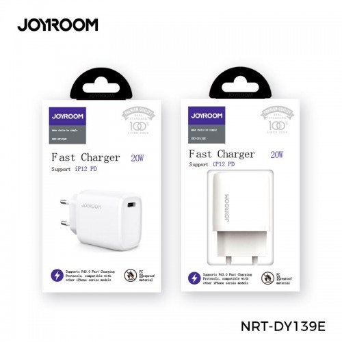Адаптер сетевой JOYROOM Intelligent fast charger NRT-DY139E |1Type-C, QC/PD, 3A/20W|