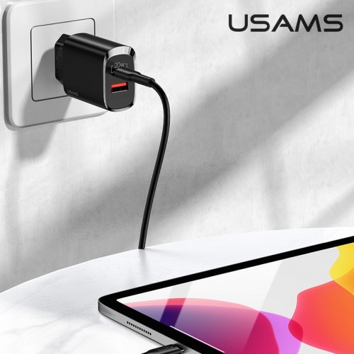 Адаптер мережевий USAMS T35 Fast Charger US-CC121 |1USB/1Type-C, 20W, PD3.0/QC| black