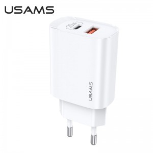 Адаптер мережевий USAMS T35 Fast Charger US-CC121 |1USB/1Type-C, 20W, PD3.0/QC| white