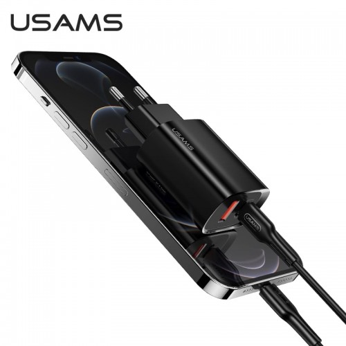 Адаптер мережевий USAMS T35 Fast Charger US-CC121 |1USB/1Type-C, 20W, PD3.0/QC| white