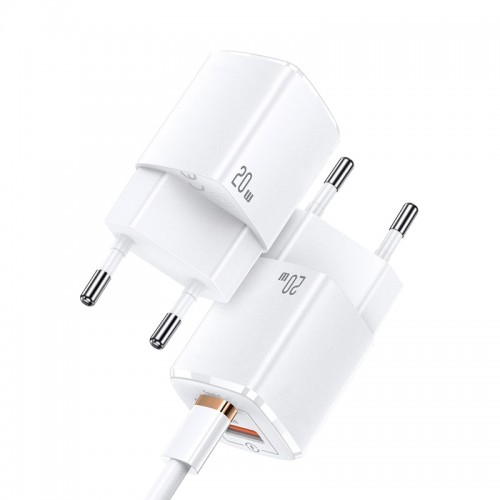 Адаптер мережевий USAMS T37 Super si Fast Charger US-CC128 |1USB/1Type-C, 20W, PD3.0/QC| white