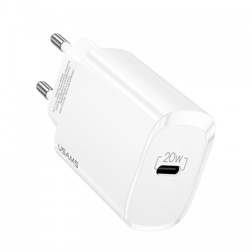 Адаптер мережевий USAMS T39 Single Port PD Fast Charger US-CC131 |1Type-C, 20W, PD3.0| white