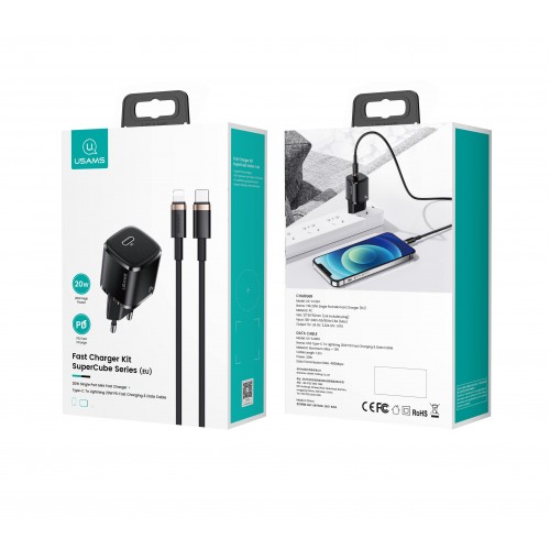 Адаптер мережевий USAMS T36 Type-C to Lightning cable Xfk Super Cube Series CC124 |1Type-C, 20W, PD| white