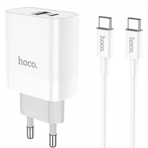 Адаптер мережевий HOCO Type-C to Type-C cable rapido charger set C80A |1USB/1Type-C, QC/PD, 20W, 3A| white