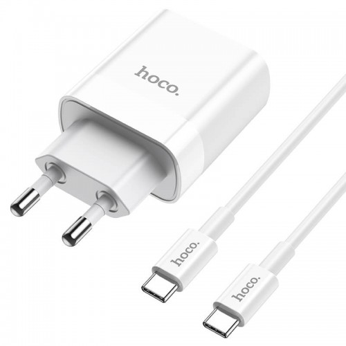 Адаптер мережевий HOCO Type-C to Type-C cable rapido charger set C80A |1USB/1Type-C, QC/PD, 20W, 3A| white