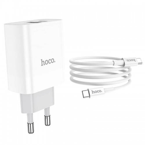 Адаптер мережевий HOCO Type-C to Type-C cable rapido charger set C80A |1USB/1Type-C, QC/PD, 20W, 3A| white