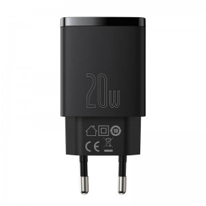 Адаптер мережевий BASEUS Compact Quick Charger 1USB / 1TYPE-C, QC / PD, 20W, 3A| (CCXJ-B02) black