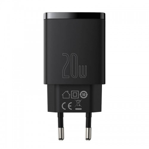 Адаптер мережевий BASEUS Compact Quick Charger 1USB / 1TYPE-C, QC / PD, 20W, 3A| (CCXJ-B02) black