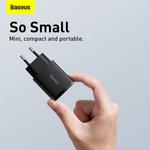 Адаптер мережевий BASEUS Compact Quick Charger 1USB / 1TYPE-C, QC / PD, 20W, 3A| (CCXJ-B02) black