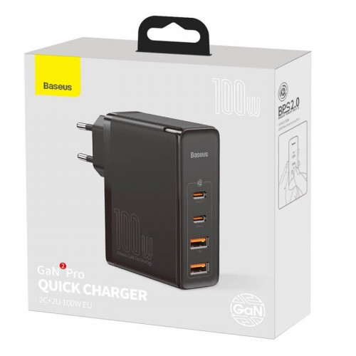 Адаптер мережевий BASEUS GaN2 Pro Quick Charger |2USB/2Type-C, QC/PD, 100W, 5A| (CCGAN2P-L02) white