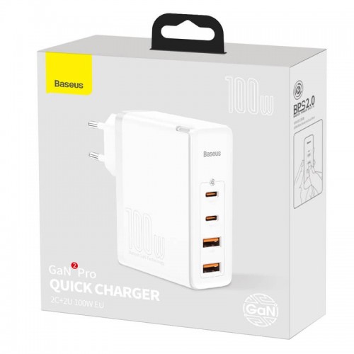 Адаптер мережевий BASEUS GaN2 Pro Quick Charger |2USB/2Type-C, QC/PD, 100W, 5A| (CCGAN2P-L02) white
