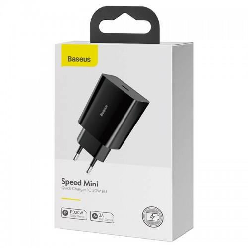 Адаптер мережевий BASEUS Speed Mini Quick Charger 1C |1Type-C, PD/QC,20W, 3A| (CCFS-SN02) black