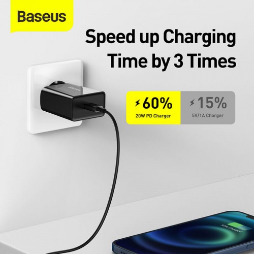 Адаптер мережевий BASEUS Speed Mini Quick Charger 1C |1Type-C, PD/QC,20W, 3A| (CCFS-SN02) black