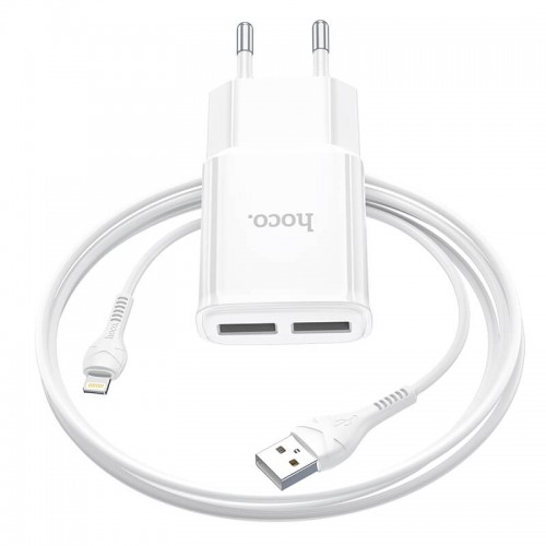 Адаптер мережевий Hoco Lightning Cable Star round dual Port charger set C88A |2USB, 2.4A| white