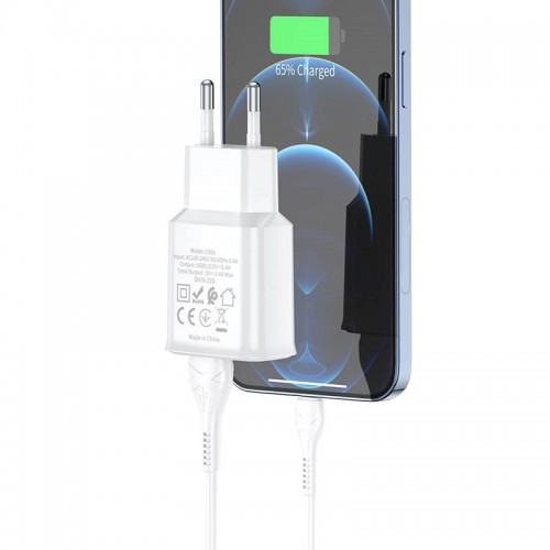 Адаптер сетевой HOCO Lightning Cable Star round dual port charger set C88A |2USB, 2.4A|