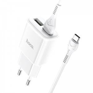 Адаптер мережевий Hoco Type-C Cable Star round dual Port charger set C88A |2USB, 2.4A| white