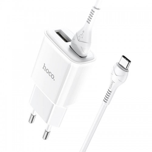 Адаптер мережевий Hoco Type-C Cable Star round dual Port charger set C88A |2USB, 2.4A| white