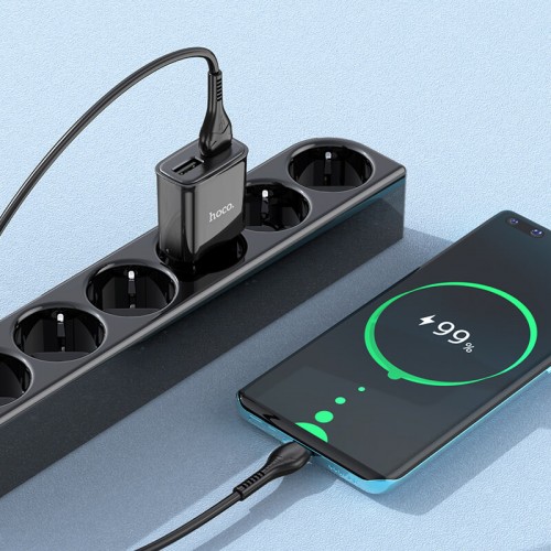 Адаптер мережевий Hoco Type-C Cable Star round dual Port charger set C88A |2USB, 2.4A| white