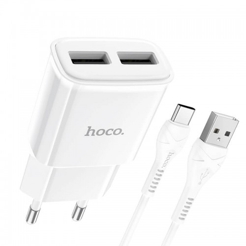 Адаптер мережевий Hoco Type-C Cable Star round dual Port charger set C88A |2USB, 2.4A| white