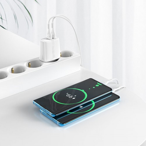 Адаптер мережевий HOCO Yizhan Dual Port N12 |2USB, 3A,QC3.0, 18W| white