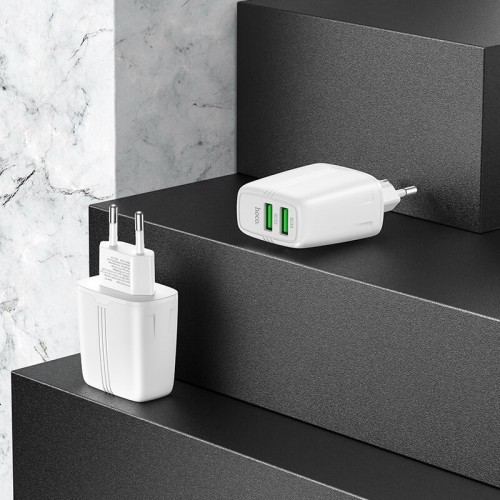 Адаптер мережевий HOCO Yizhan Dual Port N12 |2USB, 3A,QC3.0, 18W| white