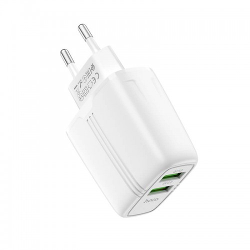 Адаптер мережевий HOCO Yizhan Dual Port N12 |2USB, 3A,QC3.0, 18W| white