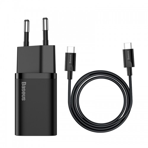 Адаптер мережевий BASEUS Type-C to Type-C Cable Super si Quick Charger |1Type-C, 3A/25W, PD/QC| (TZCCSUP-L02) black