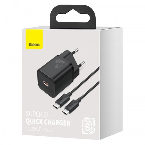 Адаптер мережевий BASEUS Type-C to Type-C Cable Super si Quick Charger |1Type-C, 3A/25W, PD/QC| (TZCCSUP-L02) black