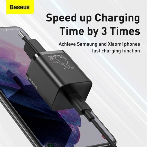 Адаптер мережевий BASEUS Type-C to Type-C Cable Super si Quick Charger |1Type-C, 3A/25W, PD/QC| (TZCCSUP-L02) black