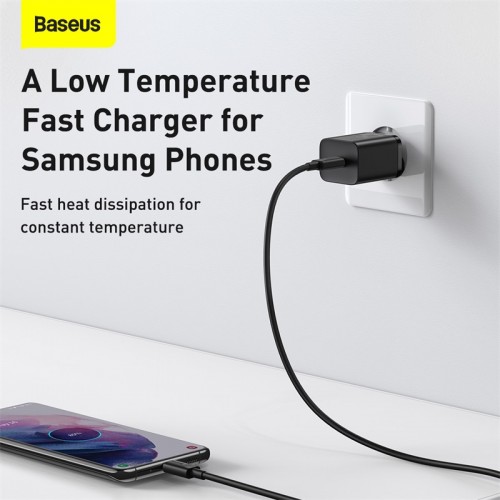 Адаптер мережевий BASEUS Type-C to Type-C Cable Super si Quick Charger |1Type-C, 3A/25W, PD/QC| (TZCCSUP-L02) black