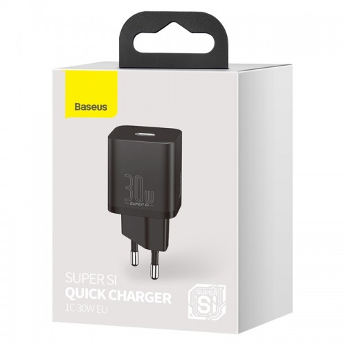 Адаптер мережевий BASEUS Super si quick charger IC |1Type-C, 3A/30W, PD/QC| (CCSUP-J02) black