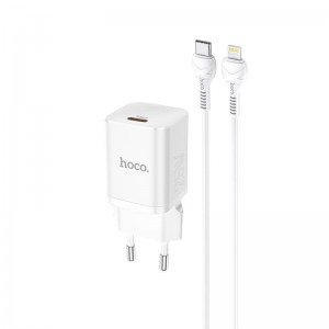 Адаптер мережевий HOCO Type-C to Lightning cable Rigorous charger set N19 |Type-C, 25W, 3A, QC/PD| white