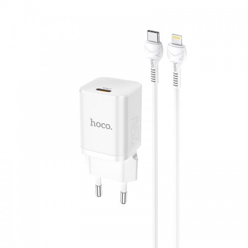 Адаптер мережевий HOCO Type-C to Lightning cable Rigorous charger set N19 |Type-C, 25W, 3A, QC/PD| white