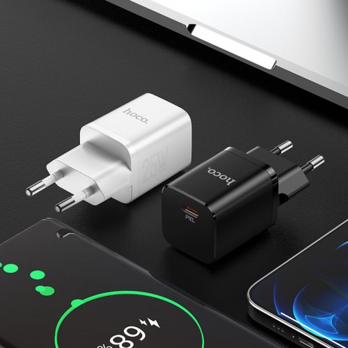 Адаптер мережевий HOCO Type-C to Lightning cable Rigorous charger set N19 |Type-C, 25W, 3A, QC/PD| white