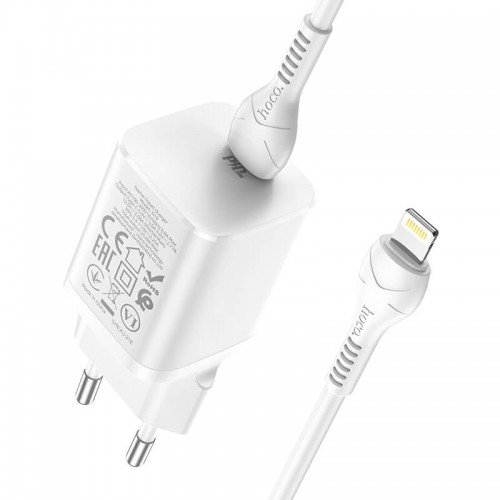 Адаптер мережевий HOCO Type-C to Lightning cable Rigorous charger set N19 |Type-C, 25W, 3A, QC/PD| white