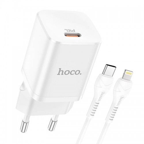 Адаптер мережевий HOCO Type-C to Lightning cable Rigorous charger set N19 |Type-C, 25W, 3A, QC/PD| white