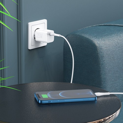 Адаптер мережевий HOCO Type-C to Lightning cable Rigorous charger set N19 |Type-C, 25W, 3A, QC/PD| white