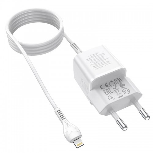 Адаптер мережевий HOCO Type-C to Lightning Cable Prestige charger set N20 |1USB/1Type-C, 20W, 3A, QC/PD| white