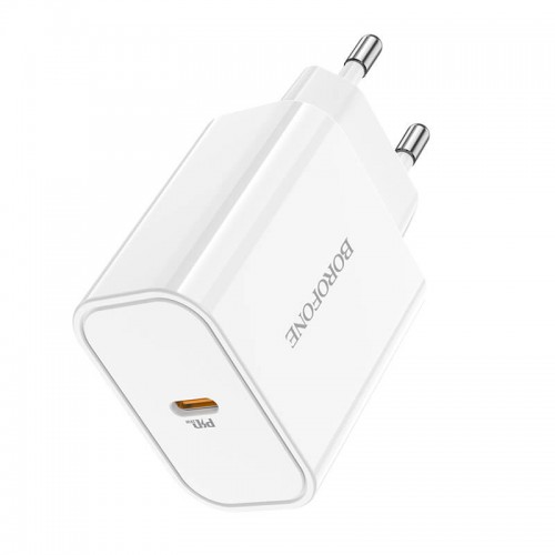 Адаптер мережевий BOROFONE Easy Speed single port charger BA57A |Type-C, 20W/3A, PD/QC| white