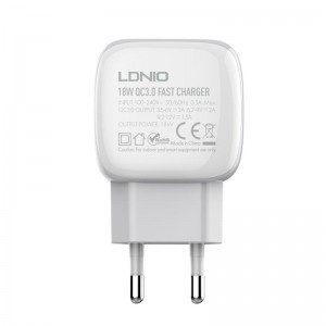 Адаптер мережевий LDNIO Type-C Cable A1306q |1USB, 3A, QC| white