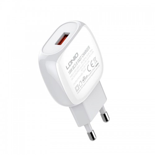 Адаптер мережевий LDNIO Type-C Cable A1306q |1USB, 3A, QC| white