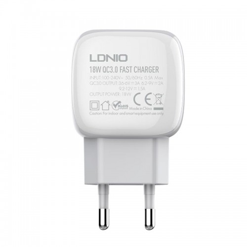 Адаптер мережевий LDNIO Type-C Cable A1306q |1USB, 3A, QC| white