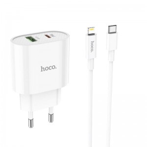 Адаптер мережевий Hoco Type-C to Lightning Cable Lineal C95A |1USB/1Type-C, PD/QC, 20W/3A| white