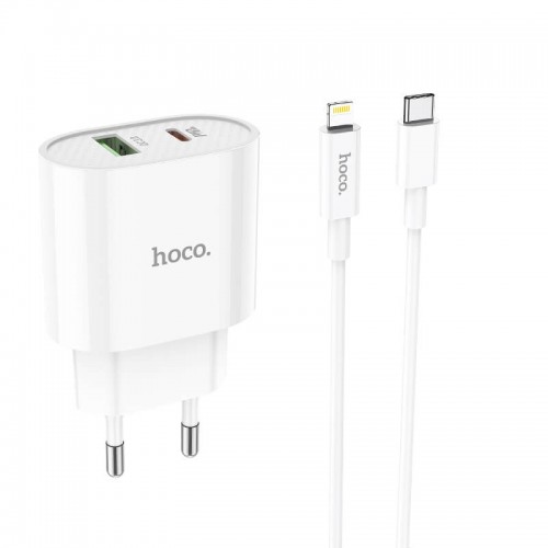 Адаптер мережевий Hoco Type-C to Lightning Cable Lineal C95A |1USB/1Type-C, PD/QC, 20W/3A| white