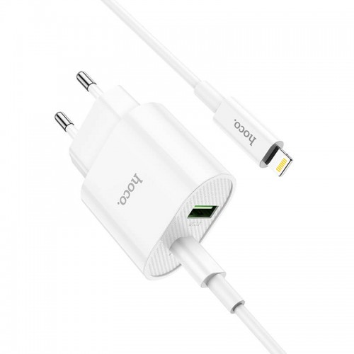 Адаптер мережевий Hoco Type-C to Lightning Cable Lineal C95A |1USB/1Type-C, PD/QC, 20W/3A| white