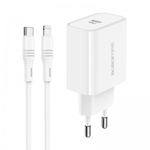 Адаптер мережевий BOROFONE Type-C to Lightning cable Easy Speed single port charger BA57A |Type-C, 20W/3A, PD/QC| white