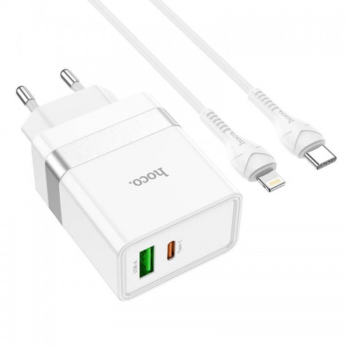 Адаптер сетевой HOCO Type-C to Lightning Cable Extension speed charger set N21 |1USB/1Type-C, PD/QC, 3A/30W|