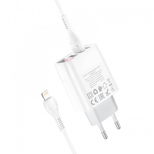 Адаптер мережевий Hoco Lightning cable Easy charge digital display charger set C93A |3USB, 3.4A| white